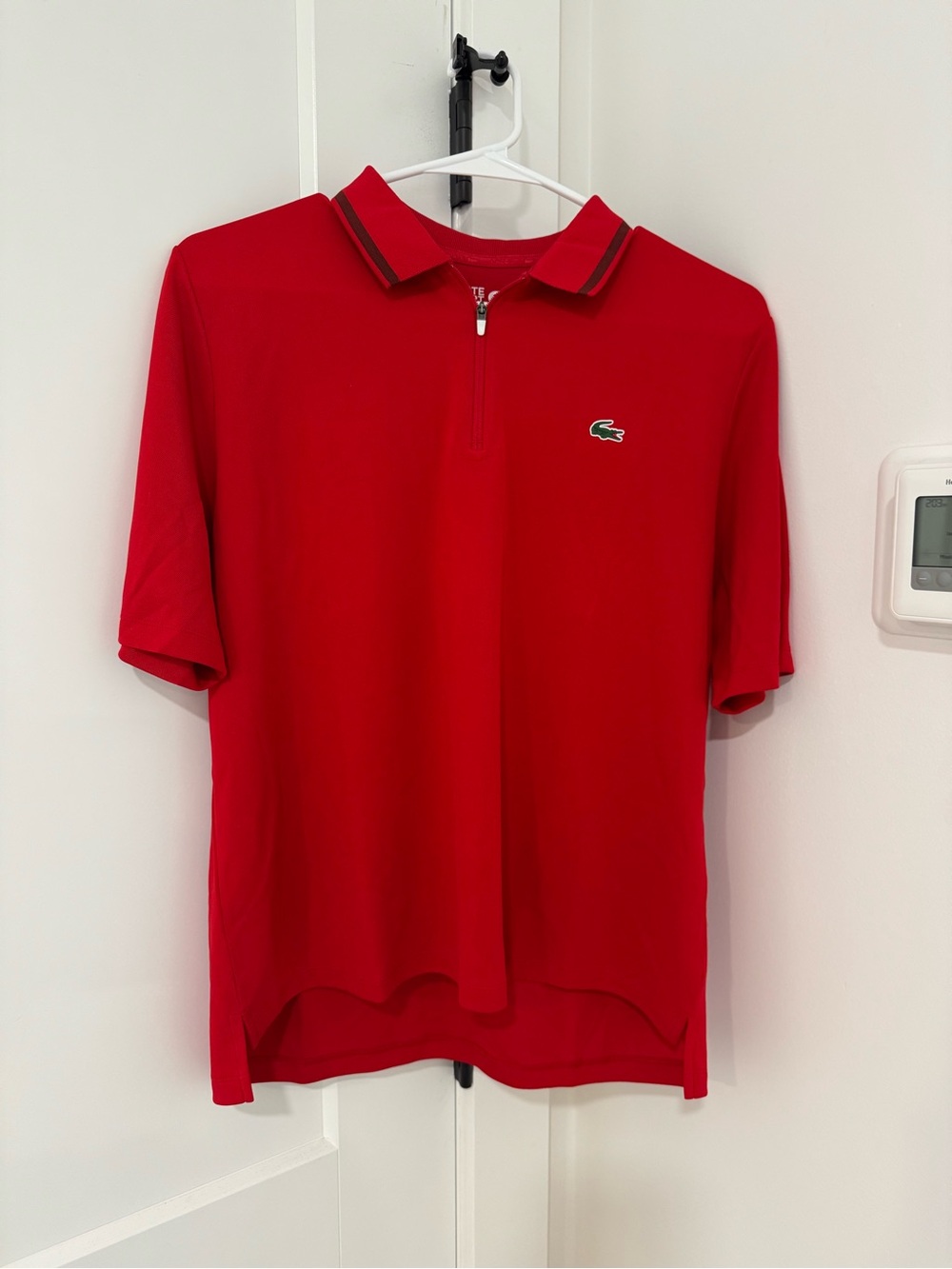 Lacoste Men's Red Short-Sleeve Zip Polo with Contrast Trim
